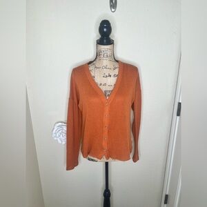 NTM Urban Girl Waffle Knit Cardigan Orange Raw Hem Button Front Long Sleeve Sz M